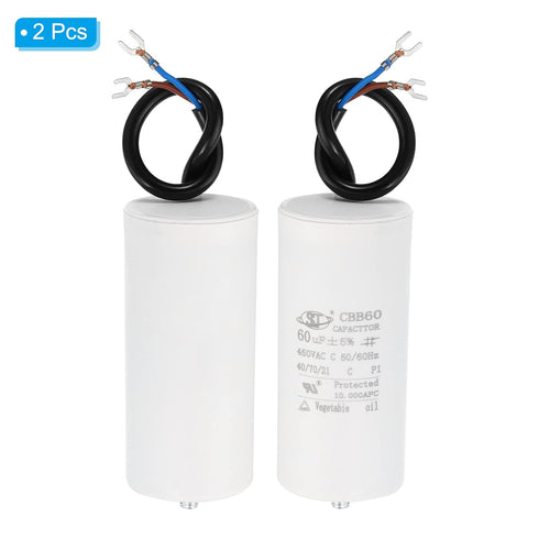 PATIKIL CBB60 60uF Running Capacitor, 2pcs AC 450V 2 Wires 50/60Hz Cylinder Bottom with Screw 111x51mm for Washing Machine,Water Pump Motor Star...