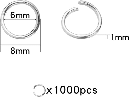 1000 Pcs 8mm Open Jump Rings Silver Plated Jump Rings for Jewelry Making Single Ring Bulk for DIY Craft Earring Necklace Bracelet Pendant Choker J...