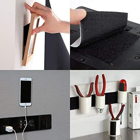 BRAVESHINE 2.4x2.4 Inch Black Hook and Loop Strips with Adhesive - 12 Sets Sticky-Back Picture Hanging Tape - Instead of Nail or Screw - Double Si...