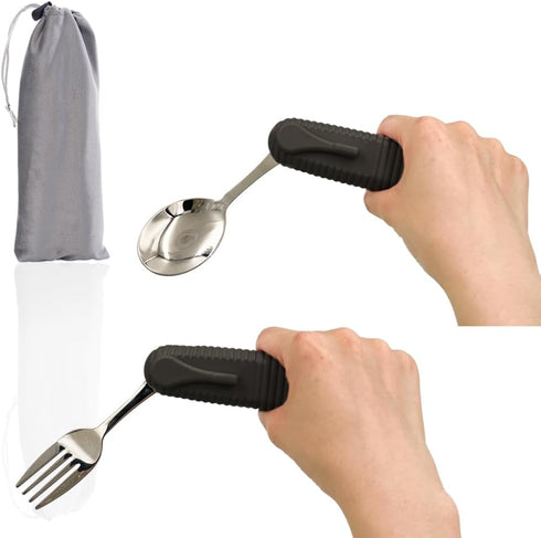 Adaptive Utensils Spoons Forks Set,Open Handle Design Provides Several Positions for Arthritis, Disabled People, Elderly (1 Set)...