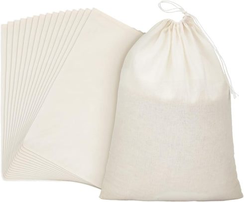 Pangda 15 Pcs Muslin Bags 8x10 Inches, Cotton Drawstring Bags Fabric Gift Pouches Bulk Sachet Reusable Grocery Pouches for Jewelry Party Favors Wr...