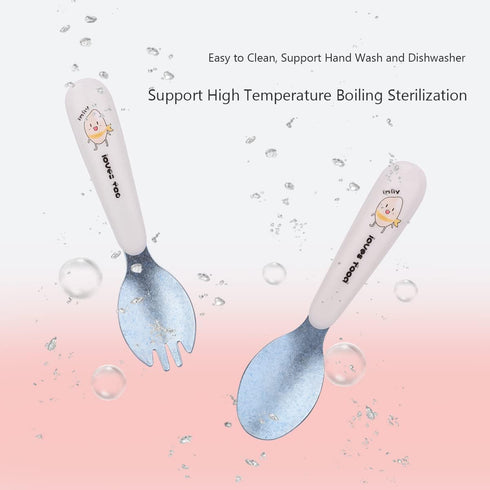 Titanium Toddler Fork and Spoon,Baby Fork Spoon set for Self Feeding,Toddler Utensils,Children's Safe Titanium material Set BPA Free, Dishwasher S...