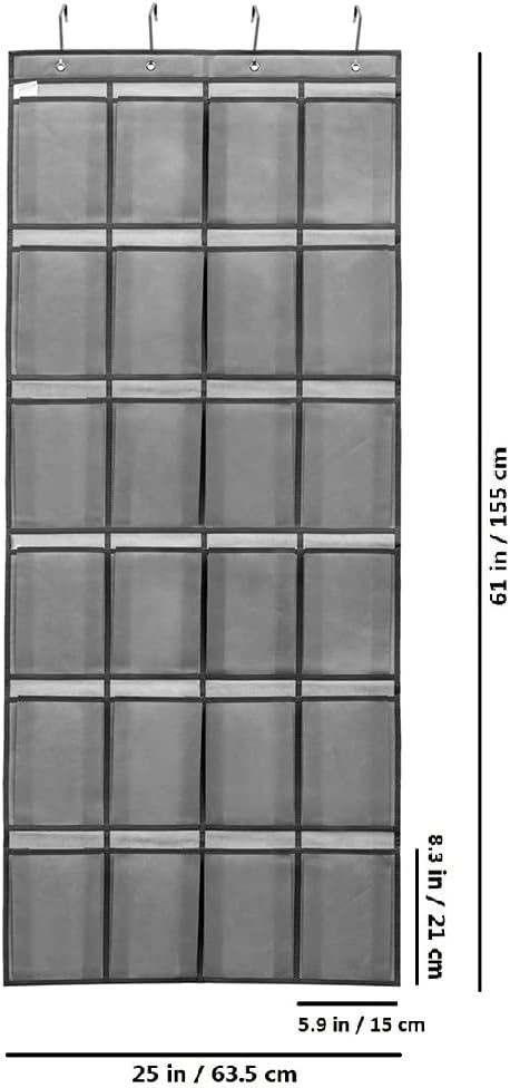 Over The Door Hanging Shoe Organizer Shoe Rack Hanger 24 Large Fabric Pockets Holder with 4 Sturdy Hooks (GREY)...