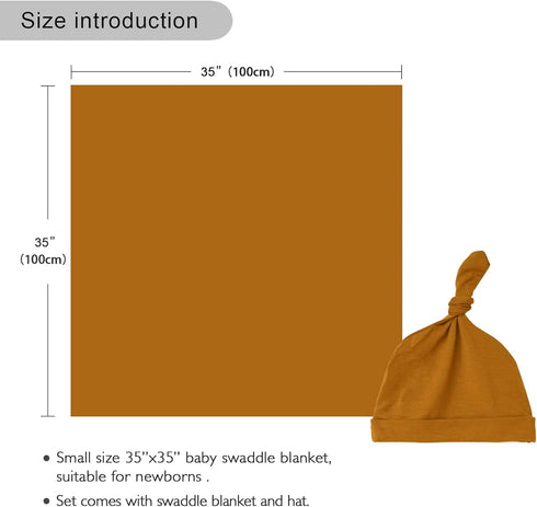 Newborn Swaddle Blanket with Hat Set Baby Swaddle Set Hospital Receiving Blankets for Girls Boys(Copper,35"*35")...