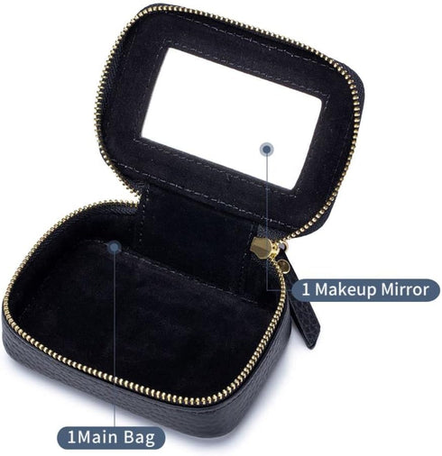 Leather Cometic Bag for Women Mini Travel Lipstick Makeup Bag Organizer with Mirror (Green)...