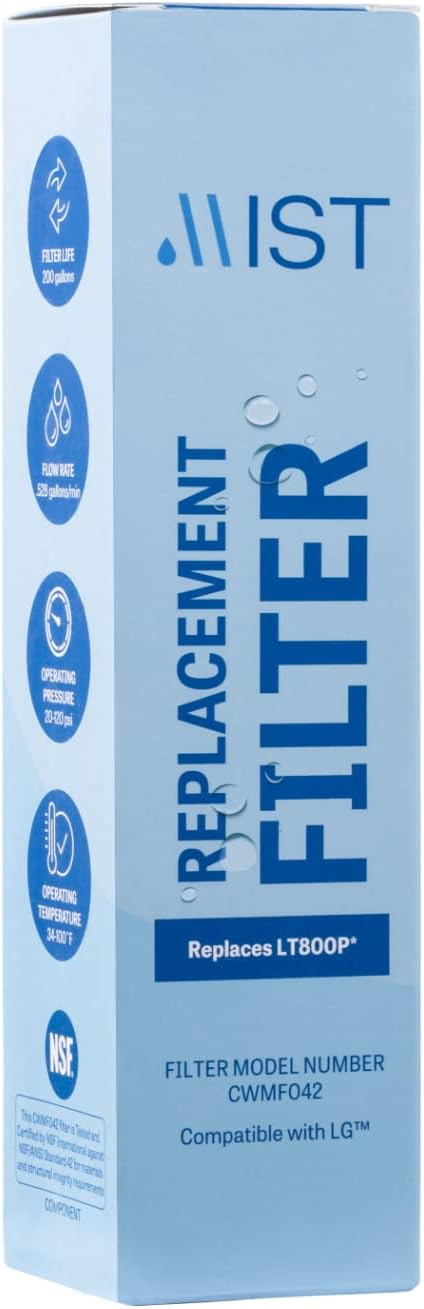 Mist LT800P LG Refrigerator Water Filter, Compatible with LG Water Filter ADQ736134, LG ADQ736134 Water Filter, Kenmore 9490, 46-9490, 469490, ADQ73613402, LG LMXS30776S, LG LSXS26366S, 1 Pack