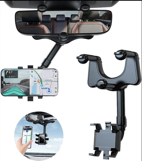 Rearview Mirror Phone Holder for Car, Rotatable and Retractable Car Phone Holder Mount 2024 Upgraded Multifunctional 360°, Pro Clip Car Mirror Pho...