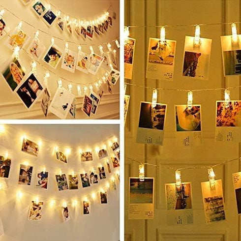 Dimmable 50 Battery-Powered Photo String Lights with Remote Control for Hanging Pictures, Cards, Memos - Warm White...