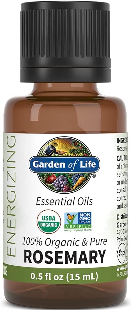 Garden of Life Essential Oil, Rosemary 15 ml, 100% USDA Organic & Pure, Undiluted & Non-GMO - for Diffuser, Aromatherapy, Meditation - Energizing,...