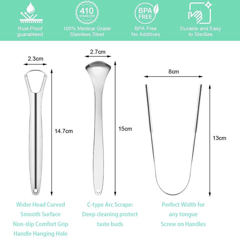 Tongue Scraper Stainless Steel,Metal Tongue Scraper With Case,Tongue Scrapers For Adults,Travel Scraper Case With 5 Pcs Oral Care Tools....