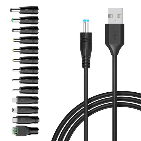 Belker Universal 5V DC 5.5 2.1mm Jack Charging Cable Power Cord, USB to DC Power Cable with 14 Interchangeable Plugs Connectors Adapters Compatibl...
