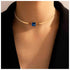 Boho Blue Sapphire Choker Necklace Gold Herringbone Chain Necklace Vintage Blue Gem Necklace Square Collar Necklace Chain Jewelry for Women and Gi...