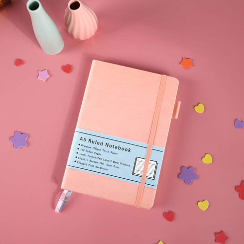 A5 Notebook Ruled, Hard Cover Ruled Journal with Premium 100 GSM Thick Paper, Inner Pocket, Pen Loop, Elastic Banded, Faux Leather Cover, 192 Page...