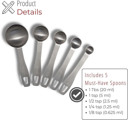 Stainless Steel Measuring Spoons - 5 Piece Heavy Duty Measuring Spoon Set for Dry Food, Spices or Liquids...