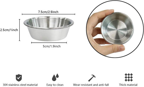 4Pcs Mini Dipping Saucer Bowls, Stainless Steel Sauce Dish, Souffle Cups, Metal Ramekins, for Small Portion Spice Condiments, Prep, Side Dish, Sal...