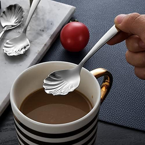 2Pcs Shell Shape Stir Spoons 18/10(304) Stainless Steel Sugar Spoon Vintage 4.96inch Teaspoons for Coffee, Afternoon tea, Dessert, Espresso, Cappu...