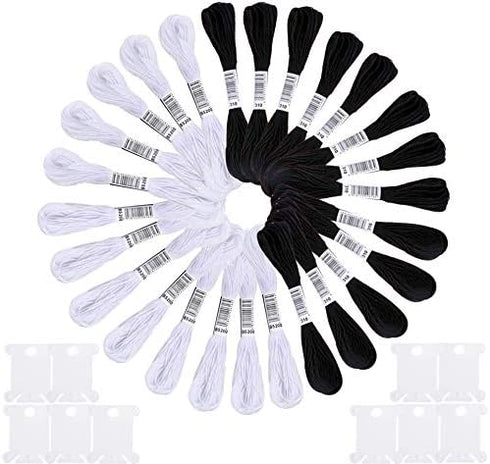Embroidery Floss,13 Skeins White & 13 Skeins Black Embroidery Threads for Cross Stitch,Friendship Bracelets String,and DIY Art Craft,with 10 PCS F...