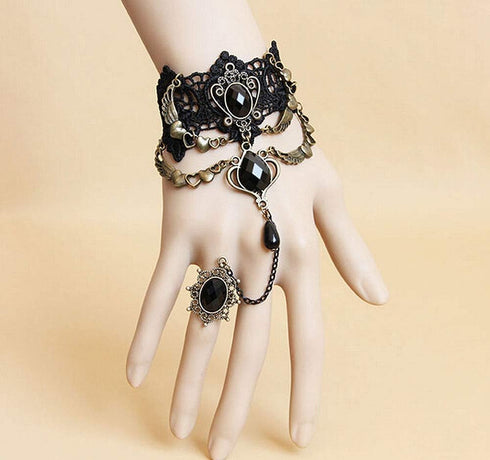 Lace Choker Necklace with Bracelet Set Punk Party Gothic Vintage Handmade Retro Victorian Vampire Punk Pendant Necklace Bracelet Wristband for Wom...