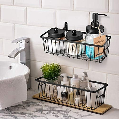 SheeChung Farmhouse Decor Metal Wire Bathroom Storage Organizer Basket Bins - for Cabinets, Shelves, Closets, Vanity Countertops, Under Sinks, Pan...