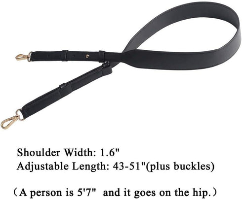 BEAULEGAN Wide Purse Strap Replacement - Microfiber Leather - 51 Inch Long Adjustable for Crossbody Shoulder Bag, Black/Gold...