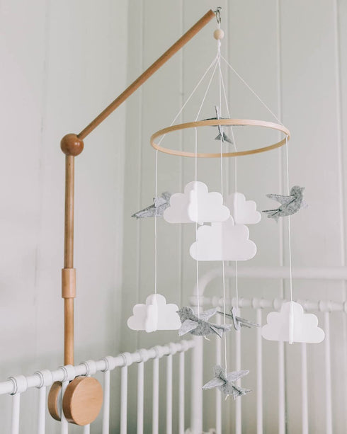 Baby Crib Mobile (Birds and Clouds) - Nursery Decor Ceiling Mobile for Boys & Girls - Crib Accessories - Grey & White...