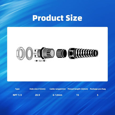 Strain Relief Cord Connector, CGELE 2 Pack NPT 1/2" Waterproof Cable Gland Cord Grip Spiral Adjustable Connector Strain Relief Cord Connectors Joi...