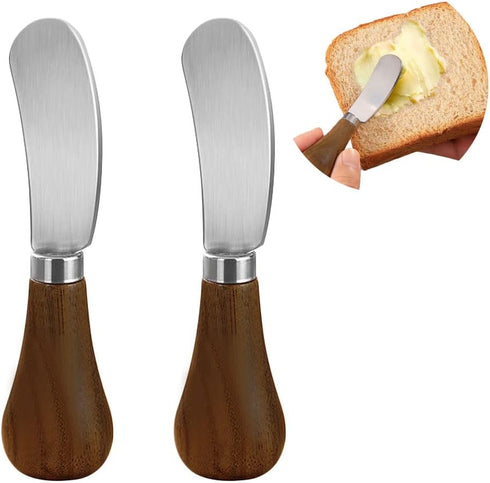 2 Pack Butter Spreader Knife Standing, Stainless Steel Cheese Spreader Knives with Wood Handle, Butter Knives with Sharp Edge for Easily Cutting &...
