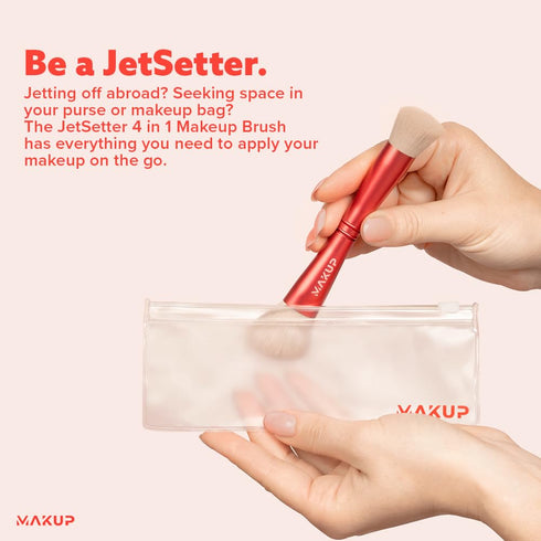 MAKUP JetSetter 4 in 1 Travel Makeup Brush - All in One Set includes Kabuki Liquid Foundation, Blush, Contour, Eyeshadow & Angeled Brush for Brow ...