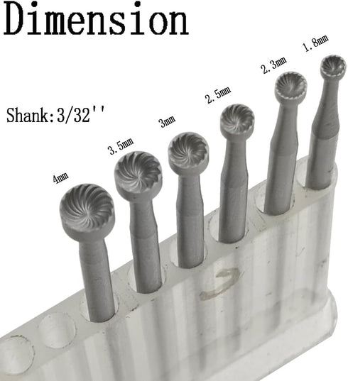 Luo ke 1.8mm - 4mm Round Cup Burr 3/32'' Shank Cup Burs Jewelry Wire Rounding Bits Wire Rounder for Rotary Tools (Pack of 6)...