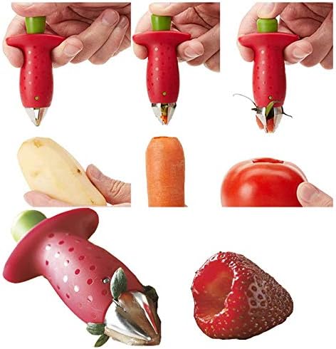 Strawberry Huller Stem Remover and Strawberry Slicer Set,Potatoes Pineapples Carrots Tomato Corer Slicer Cherry Pitter,Fruit Picker Stalks Tools,S...