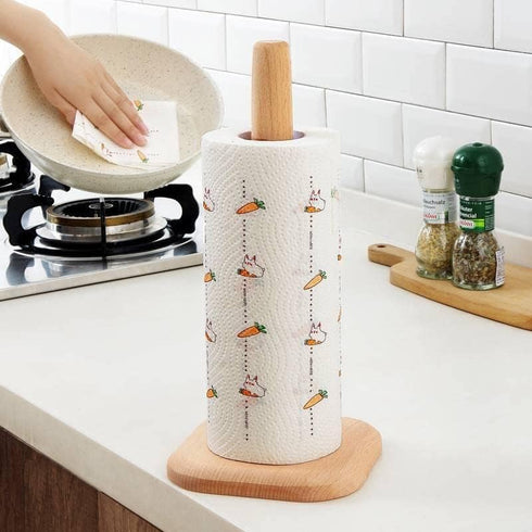 HUAJIE BienStylife Paper Towel Holder, Wooden Base Kitchen Paper Hanger Rack Bathroom Towel Roll Stand Organizer Countertop Wooden Paper Towel Hol...