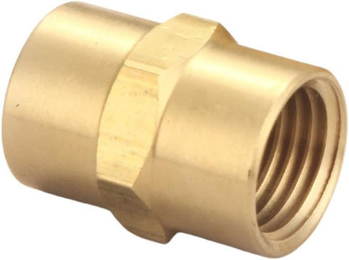 Brass Coupling 1/4" NPT Female x 1/4" NPT Female Hex Head Pipe Fitting (Pack of 2) - Compressor connector 1/4 Inch fnpt to 1/4 Inch fnpt, Air Hose...