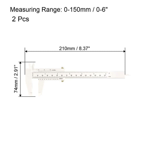 uxcell Vernier Caliper 150mm 6 Inch Metric Mini Double Scale Plastic Ruler Measuring Tool for Inside Outside Depth White 2pcs...