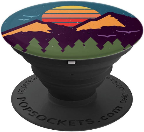 Retro Sunset Pine Trees & Mountain Scene PopSockets Adhesive PopGrip...