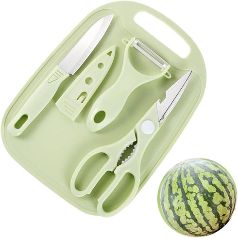 Mini Travel Cutting Board Set, 4 Pcs Portable Mini Camping Plastic Cutting Board & Knife, Fruits & Vegetable Peeler Scissors(Green)...