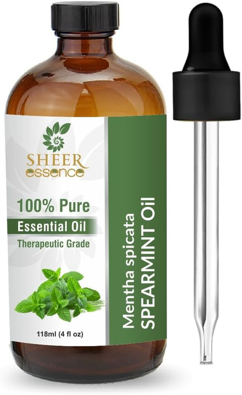 Spearmint Essential Oil - 100% Pure, Natural, and Therapeutic – Premium Grade with Glass Dropper - for Aromatherapy and DIY - 4 fl. oz. (118 ML)...