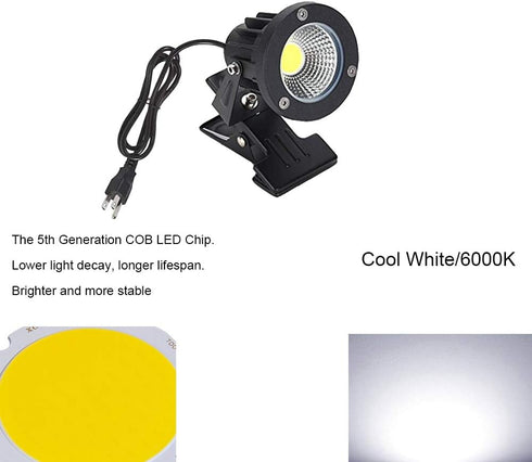 Outdoor 1pc 5W COB LED Clip on Light, IP65 Waterproof Adjustable Desk Stand COB Spotlights with Clip and US Plug for Flag Coffee Shop (Cool White)...