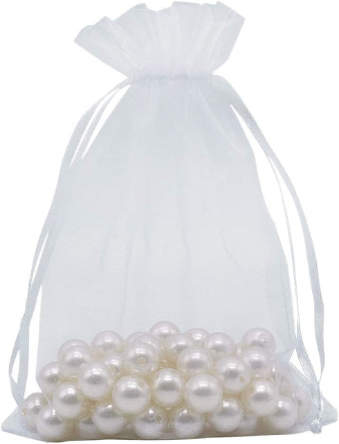 HRX Package White Organza Gift Bags 5x7 inch 100pcs, Mesh Jewelry Pouches Drawstring Bags Empty Sachet for Christmas Candy Present Wedding Giveawa...