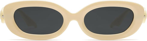 Retro Oval Sunglasses for Women Trendy Sun Glasses Classic Shades 90s Sunnies AP3651 Yellow/Grey...