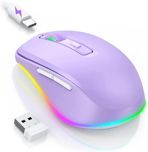 Wireless Mouse Jiggler - LED Wireless Mice with Build-in Mouse Mover, Rechargeable Moving Mouse for Laptop with Undetectable Random Movement Keeps...