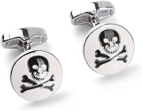 Cufflinks Unique Round Bone and Skull Engraved Cuffs Luxury Shirts Silver Cuff Links for Men...