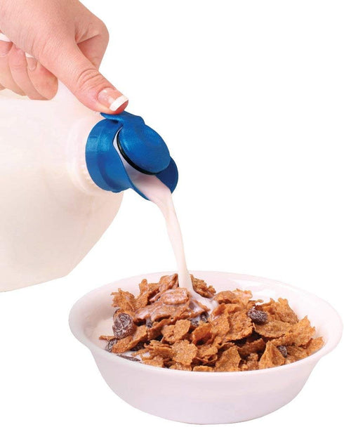 Jokari Milk Spout Pouring Gadget – 4 Spouts Total (2 Packs) – Easy Pour Spout for Gallon Milk Jugs and Juice Bottles, Push-Button Lid with Fast Se...