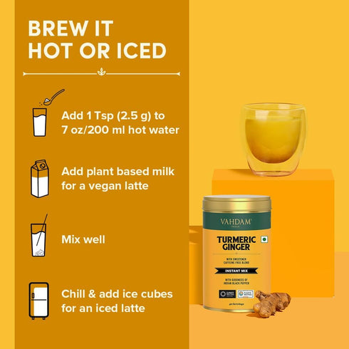 VAHDAM, Golden Milk Powder/Turmeric Ginger Latte Mix (100g, 40 Cups) Caffeine-Free | Powerful Curcumin, Turmeric Powder & Ginger | Brew Hot/Iced T...