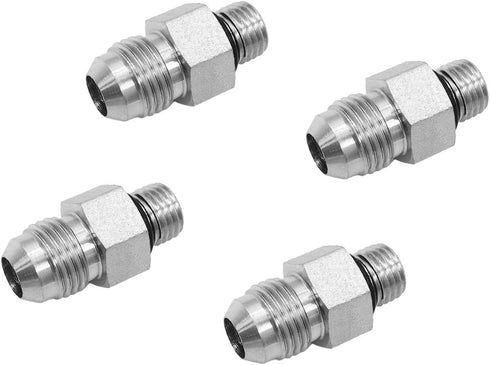 (4-PACK) 6400-06-04-O Hydraulic Hose Adapter Fitting 3/8" Male JIC 37° Flare (9/16"-18UNF) × 1/4" Male O-Ring Boss (7/16"-20UNF) SAE Straight Pipe...