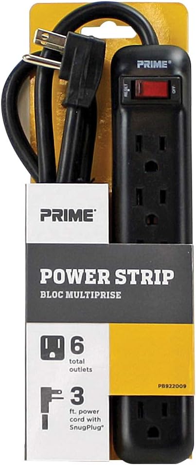 Prime Wire & Cable PB922009 6-Outlet Power Strip with Right Angle Plug and 14-3 SJT 3-Feet Cord,Black...