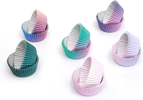 qiqee Jumbo Cupcake Liners 300PCS Gradient Cupcake Cups 6 Designs Pink Blue Gradient Cupcake Papers Baking Cups Cupcake Wrappers (Large Size)...