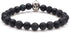 Death Skull Charm with Black Matte Onyx and Lava Stone 8mm Beads Stretch Bracelet, Lava Rock Aromatherapy Essential Oil Diffuser Bracelet for Stre...