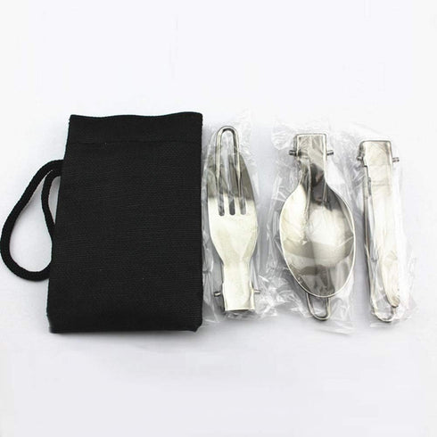 Camp Flatware Sets - Stainless Steel Spoon Fork Knife & Nylon Storage Bag - Foldable + Locking Handle - Ultralight Utensils for Backpacking/Hiking...