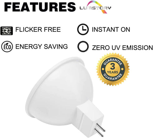 MR16 LED 12V Bipin Bulb 3000K Warm White 50W Halogen Replacement GU5.3 5W 450lm 40 Degree Flood Beam Angle for Landscape and Track Lighting 10-Pac...