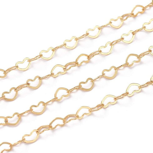 Pandahall 16.4 Feet 18K Gold Plated Brass Heart Link Chains 3x5x0.5mm Soldered Brass Cable Chains with Spool for Bracelet Necklace Jewelry Making...